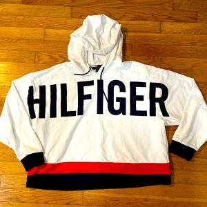 Tommy Hilfiger hoodie sweatshirt. White with navy logo. XL.